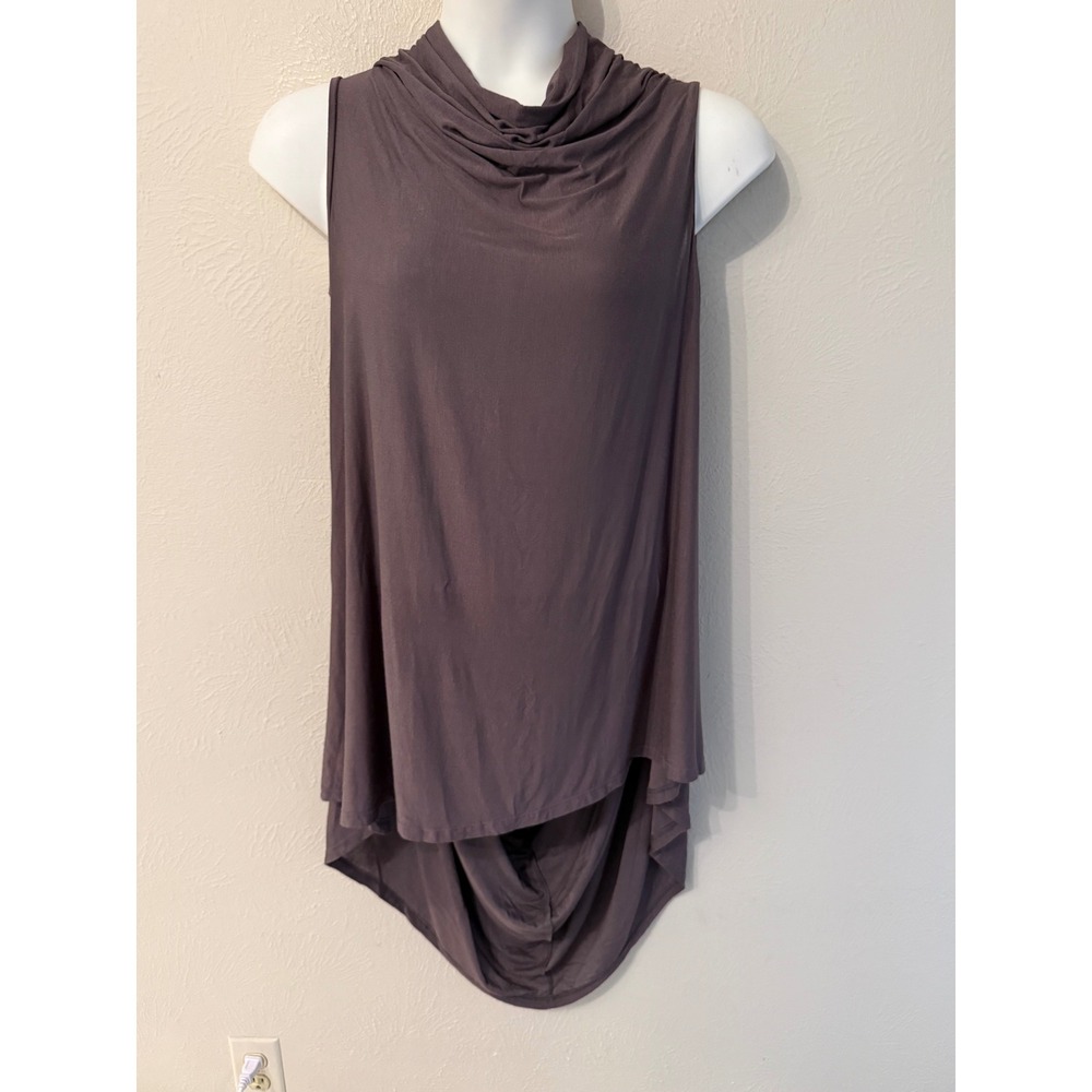 Marcella NYC Sleeveless Cowl Neck Draped Asymmetrical Dress Muted Purple Small